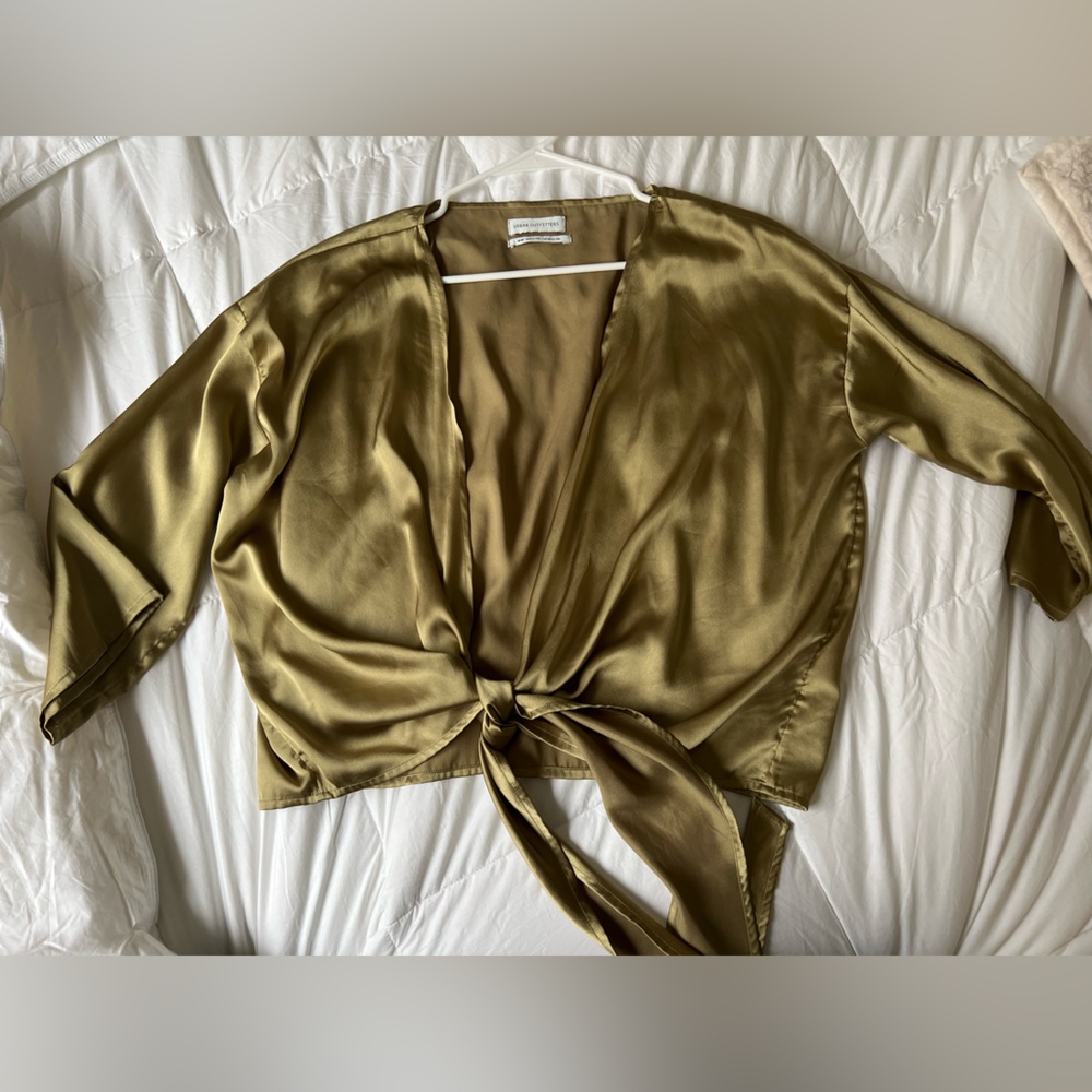 Urban Outfitters Satin Blouse in Olive
